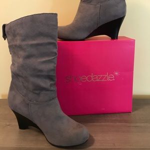 Gray Suede Wedge Boot